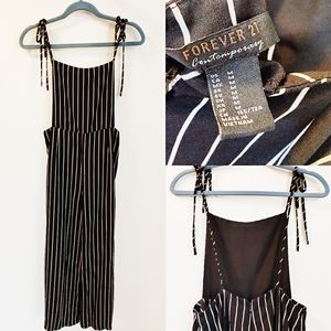 FOREVER 21 Black Striped Shoulder Tie Romper